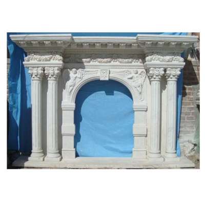 White marble complicated design freestanding fireplace