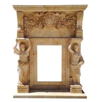 Travertine double fireplace mantel